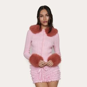 Guzio Heart Pointelle Knit Cardigan Small
